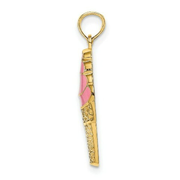 14K Yellow Gold Strawberry Ice Cream Cone 2-D Pink Enamel