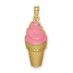 Load image into Gallery viewer, 14K Yellow Gold Strawberry Ice Cream Cone 2-D Pink Enamel
