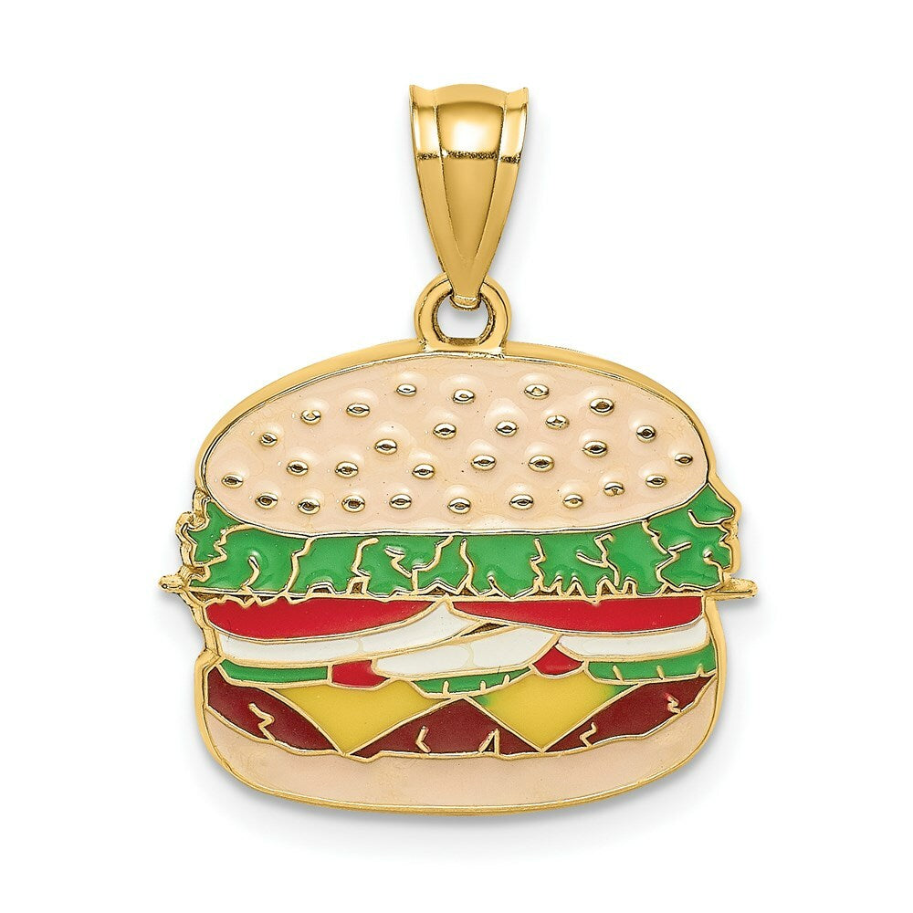 14K Yellow Gold CHEESEBURGER Charm Pendant With ENAMEL