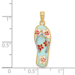 Load image into Gallery viewer, 14K Yellow Gold Enamel Fuschia &amp; White Flowers On Aqua Flip-Flop Charm Pendant
