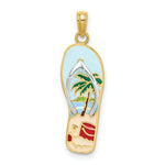 Load image into Gallery viewer, 14K Yellow Gold Enamel Palm Tree &amp; Bucket Flip-Flop Charm Pendant
