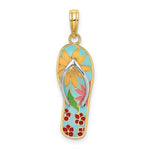 Load image into Gallery viewer, 14K Yellow Gold Multi-Colored Enamel Fuschia Flowers on Flip-Flop Charm Pendant
