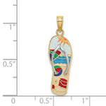 Load image into Gallery viewer, 14K Yellow Gold Multi-Colored Enamel Beach Scene On Flip-Flop Charm Pendant

