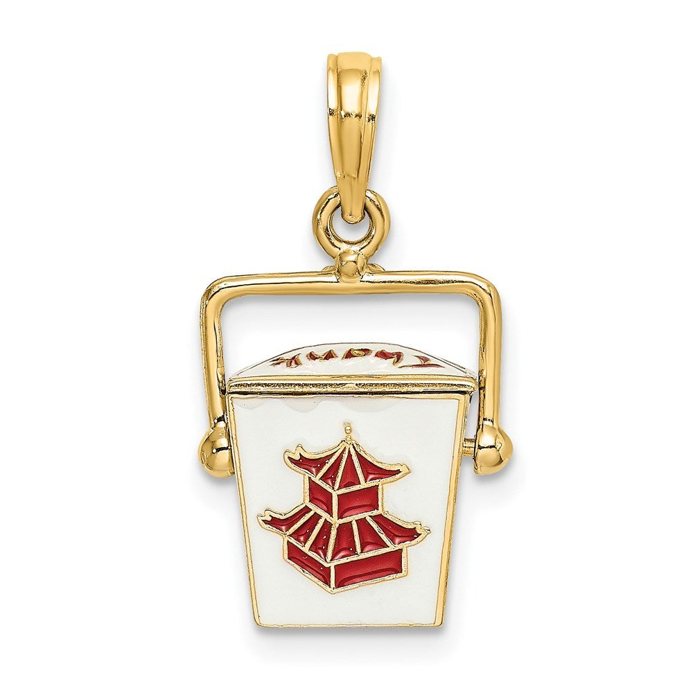 14K Yellow Gold 3-D Enameled Chinese Take-Out Box Charm Pendant