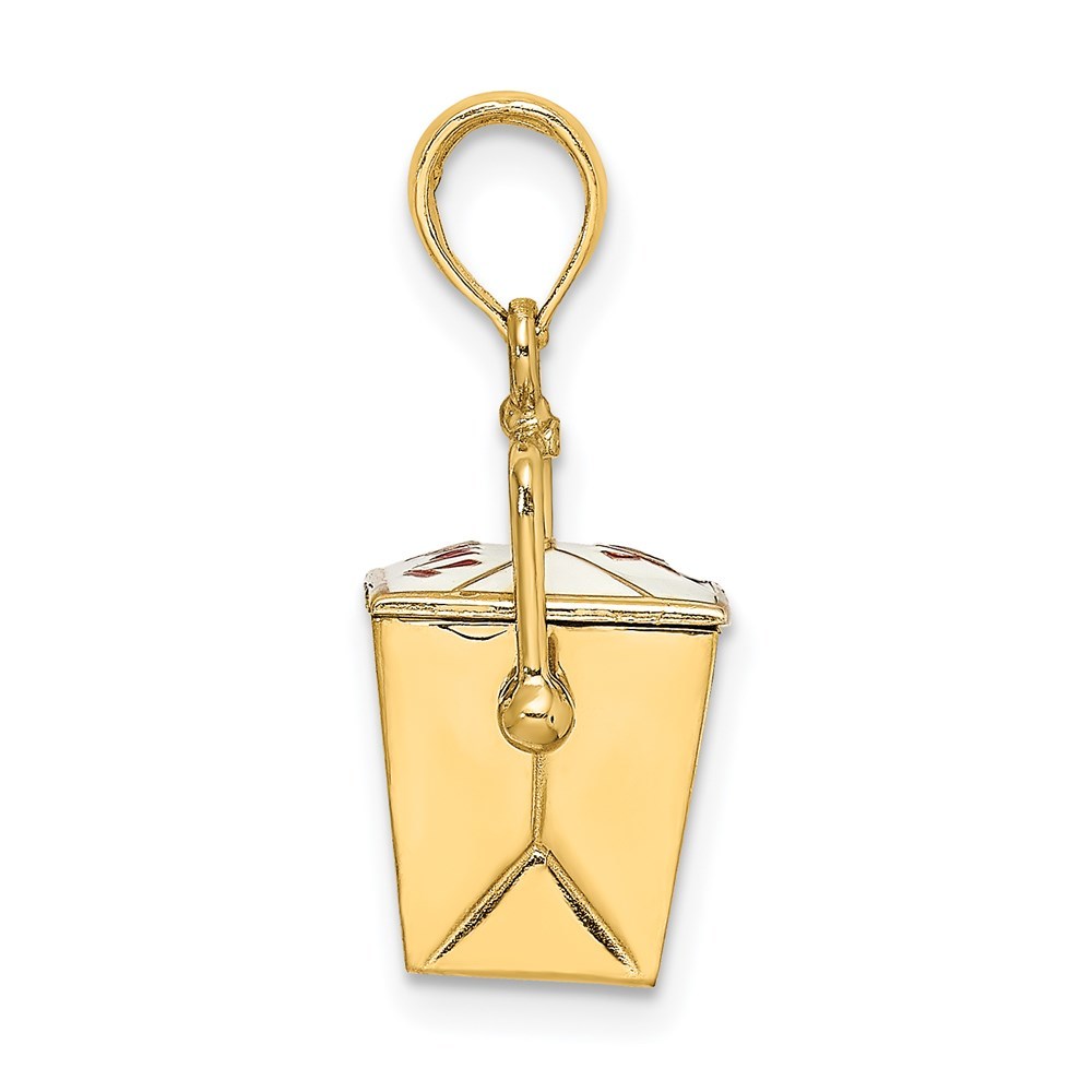 14K Yellow Gold 3-D Enameled Chinese Take-Out Box Charm Pendant