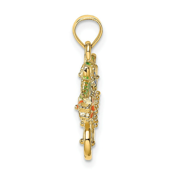 14K Yellow Gold 3-D Fflower Cart With Multi-color Flowers