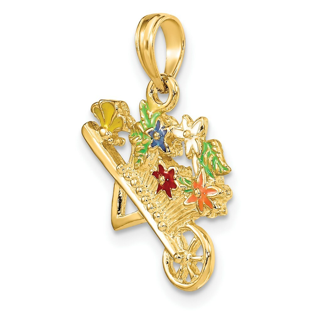 14K Yellow Gold 3-D Fflower Cart With Multi-color Flowers