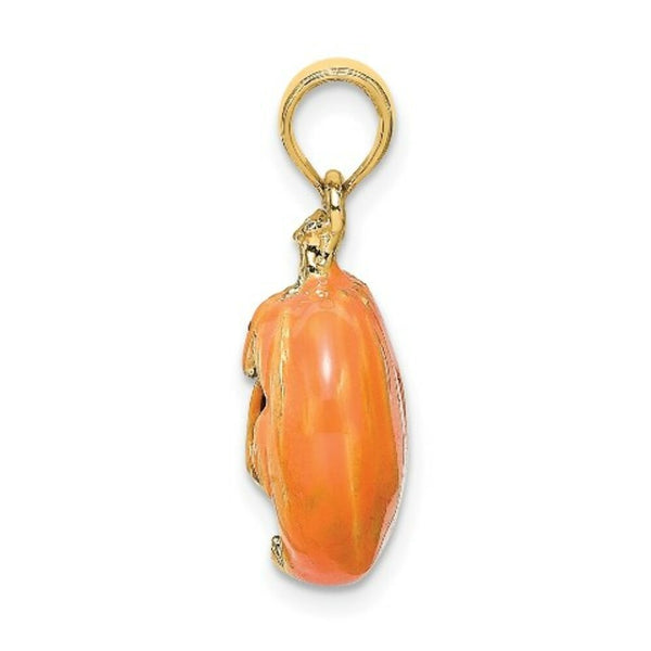 14K Yellow Gold 3-D Enameled Pumpkin With Black Cat & Moon Charm Pendant