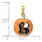 Load image into Gallery viewer, 14K Yellow Gold 3-D Enameled Pumpkin With Black Cat &amp; Moon Charm Pendant

