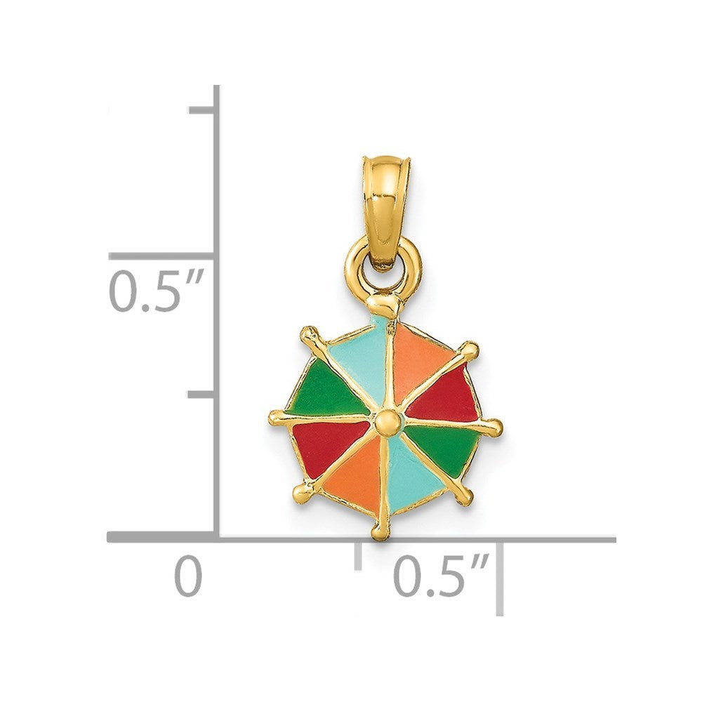14K Yellow Gold With Multi-Color Enamel & 2-D Umbrella Charm Pendant