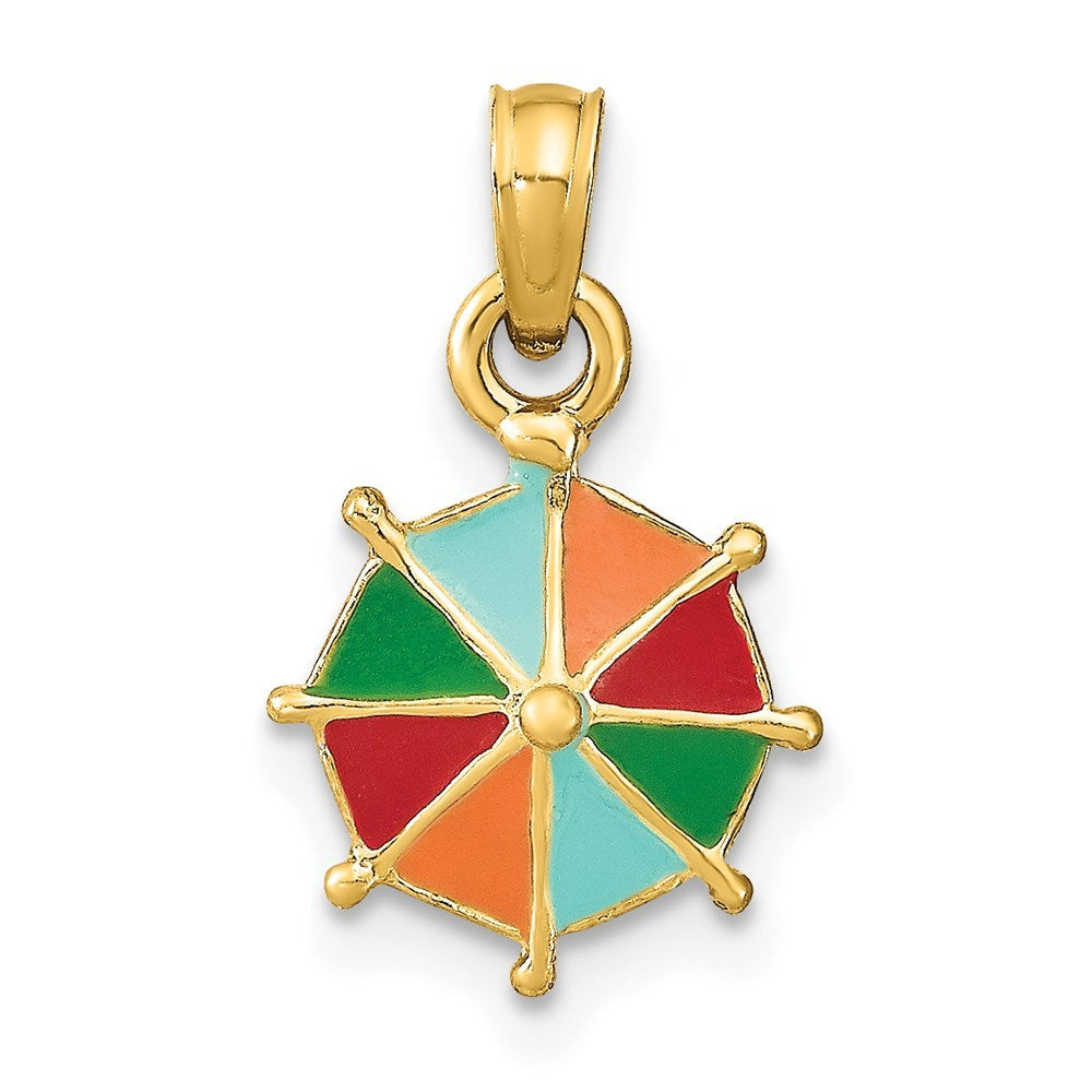 14K Yellow Gold With Multi-Color Enamel & 2-D Umbrella Charm Pendant