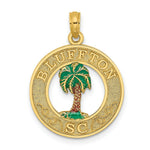 Load image into Gallery viewer, 14K Yellow Gold BLUFFTON, SC On Round Frame With Enameled Palm Tree Charm Pendant
