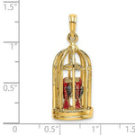 Load image into Gallery viewer, 14K Yellow Gold With Enamel 3-D Bird Cage With 2 Birds &amp; Doors Open Charm Pendant
