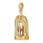 Load image into Gallery viewer, 14K Yellow Gold With Enamel 3-D Bird Cage With 2 Birds &amp; Doors Open Charm Pendant
