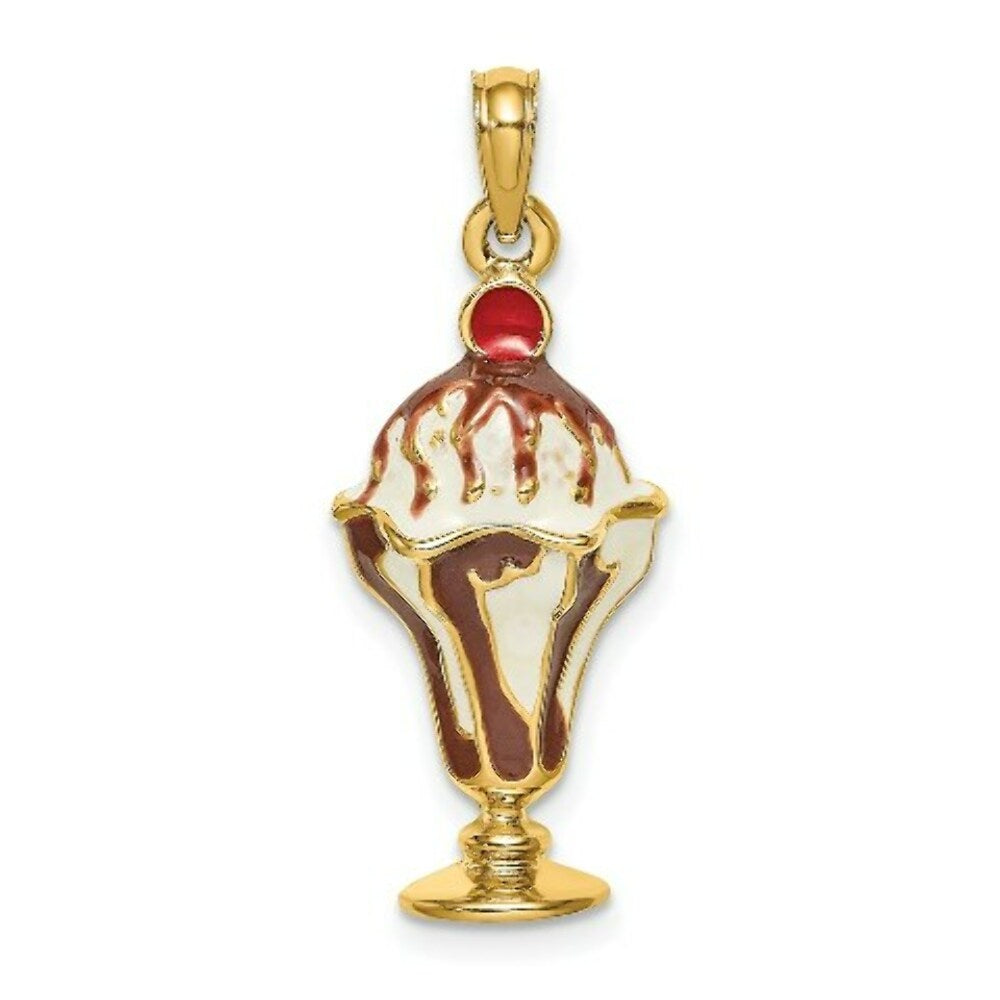 14K Yellow Gold Chocolate Ice Cream Sundae With Cherry Top