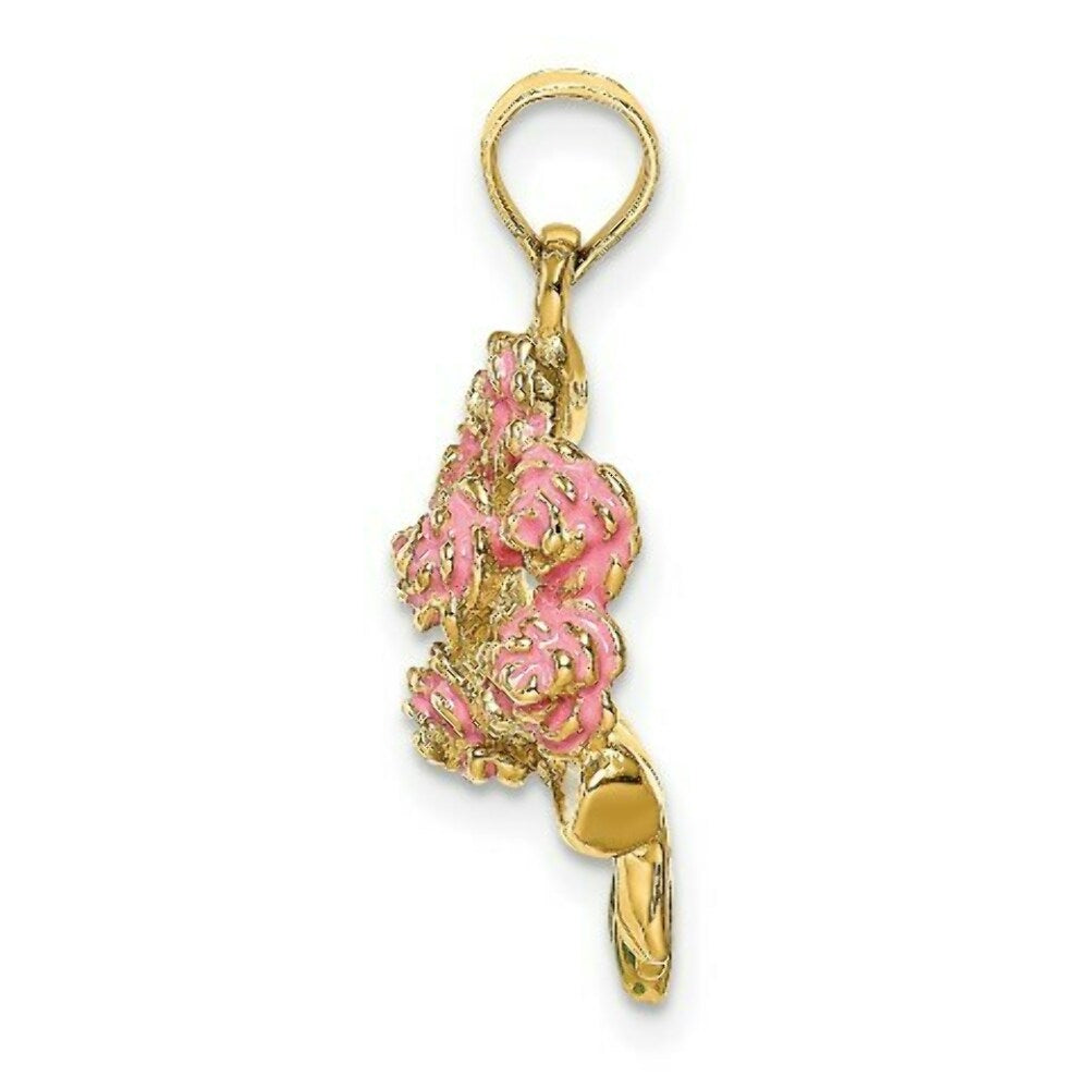 14K Yellow Gold Bouquet Of Pink Roses 2-D