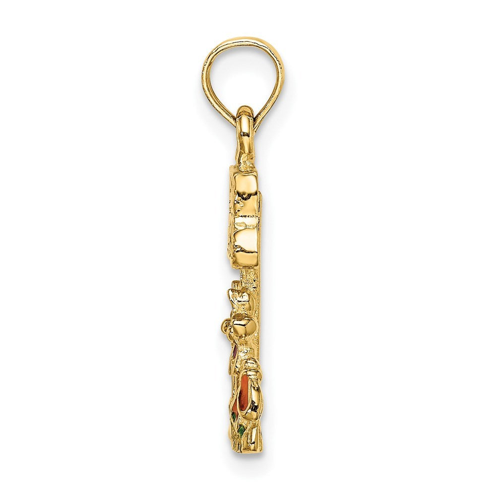 14K Yellow Gold Multi Enamel MY GARDEN POST Flower Charm Pendant