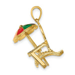Load image into Gallery viewer, 14K Yellow Gold 3-D With Enamel Umbrella Beach Chair Charm Pendant
