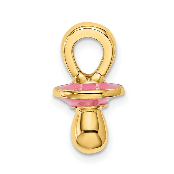 14K Yellow Gold 3-D With Pink Enamel PACIFIER Charm Pendant