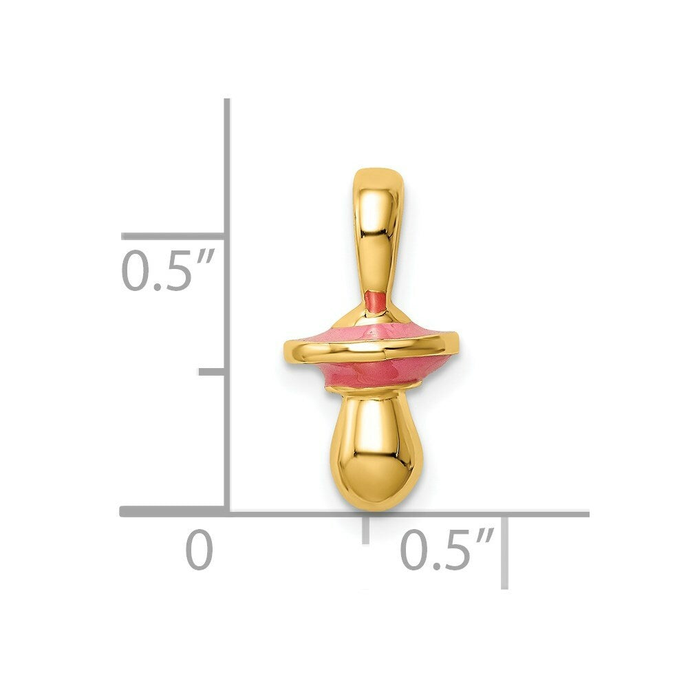 14K Yellow Gold 3-D With Pink Enamel PACIFIER Charm Pendant