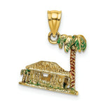 Load image into Gallery viewer, 14K Yellow Gold 3-D With Enamel Palm Tree &amp; Hut Charm Pendant
