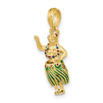 Load image into Gallery viewer, 14K Yellow Gold 3-D Hula Girl With Moveable Grass Skirt Charm Pendant
