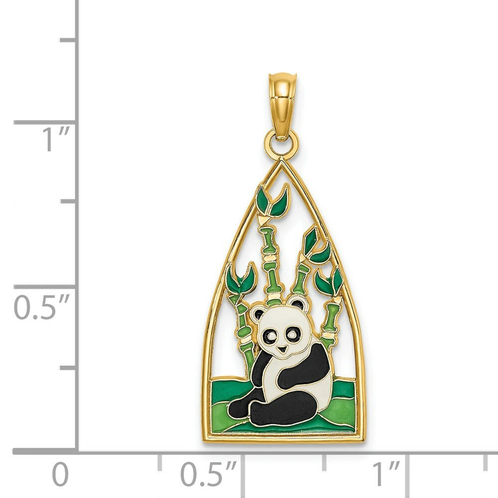 14K Yellow Gold Enamel Panda Bear & Bamboo Charm Pendant