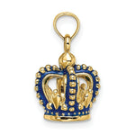 Load image into Gallery viewer, 14K Yellow Gold 3-D Blue Enamel Crown Charm Pendant
