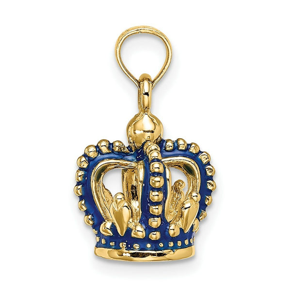 14K Yellow Gold 3-D Blue Enamel Crown Charm Pendant