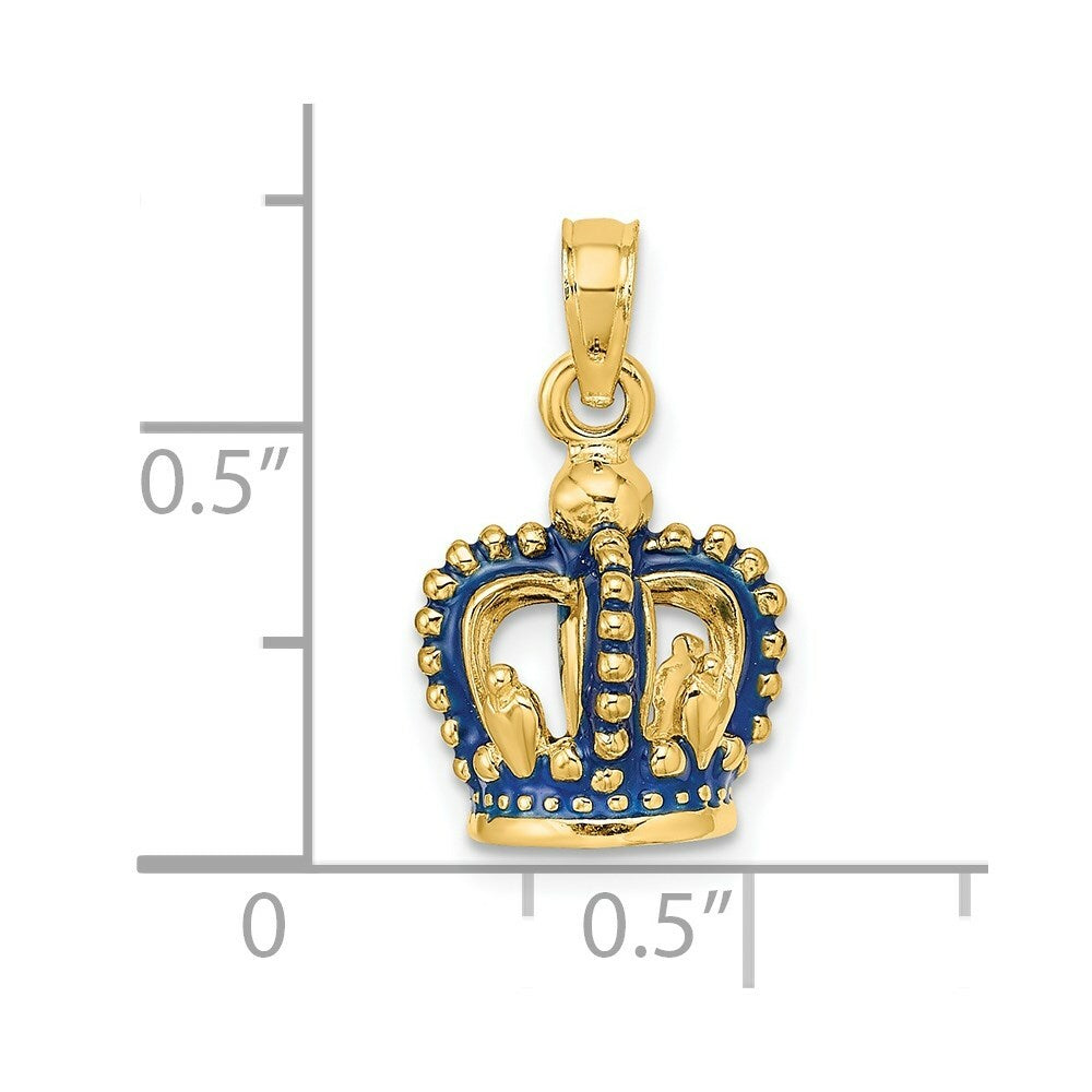 14K Yellow Gold 3-D Blue Enamel Crown Charm Pendant