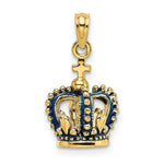 Load image into Gallery viewer, 14K Yellow Gold 3-D With Blue Enamel Crown Charm Pendant
