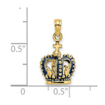 Load image into Gallery viewer, 14K Yellow Gold 3-D With Blue Enamel Crown Charm Pendant
