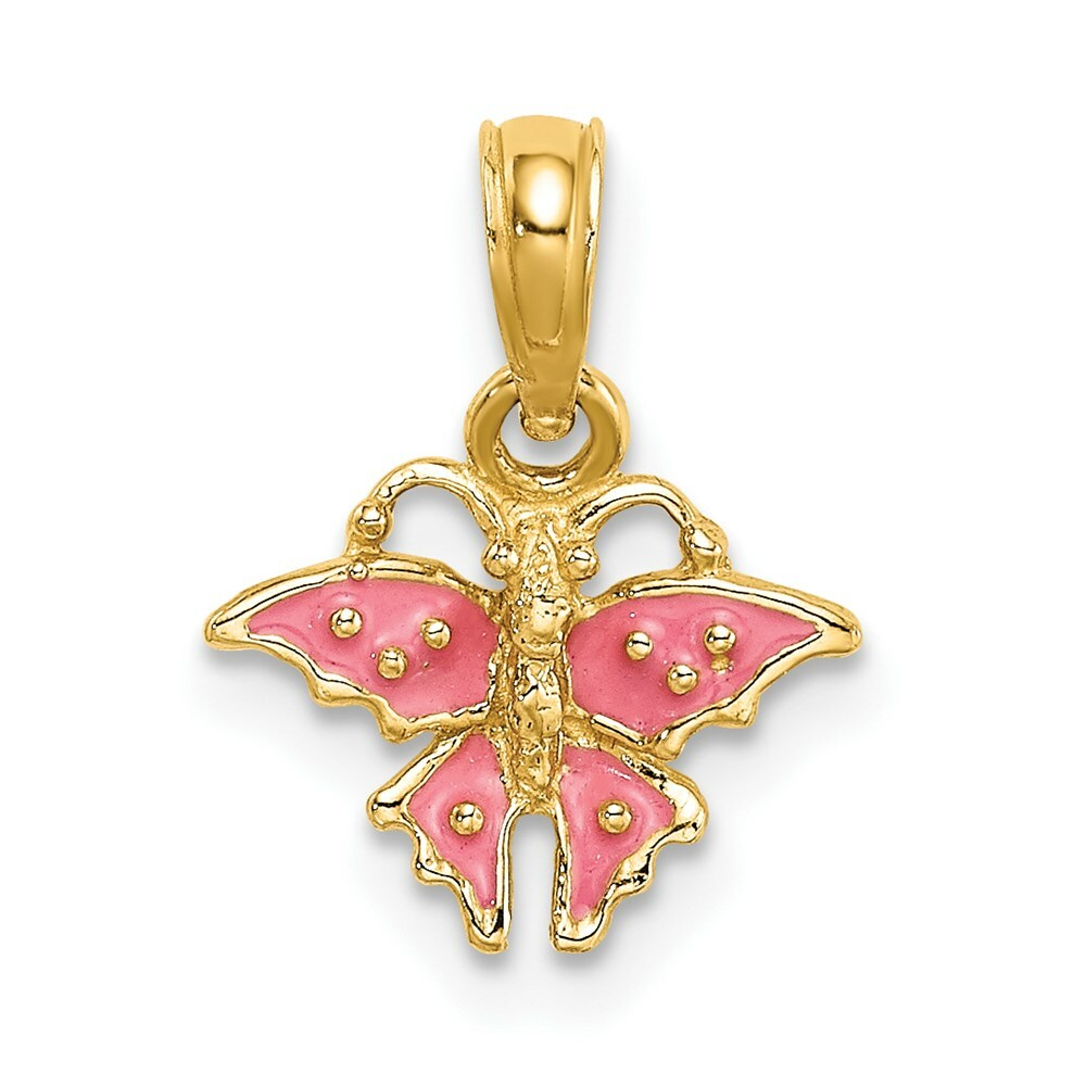 Pink Butterfly Pendant in 14K Yellow Gold - Small - Pink Enameled