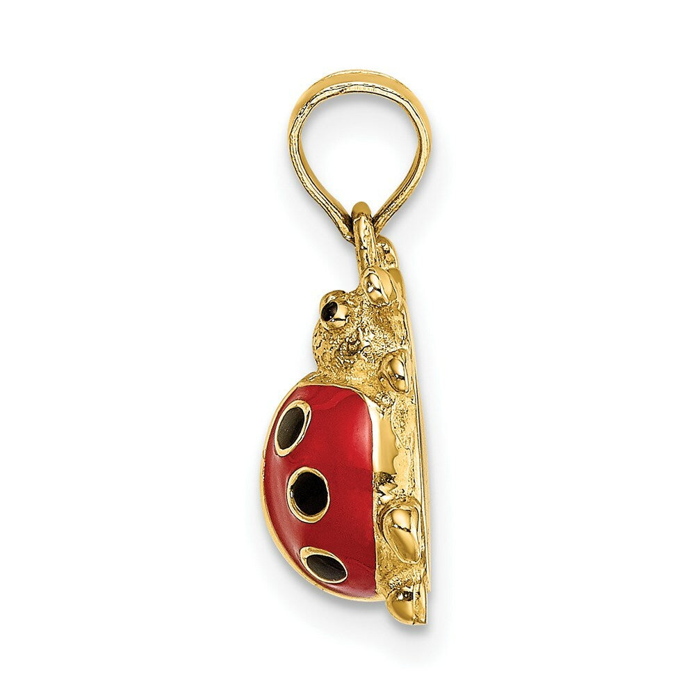 14K Yellow Gold 3-D ENAMEL LADYBUG Charm Pendant