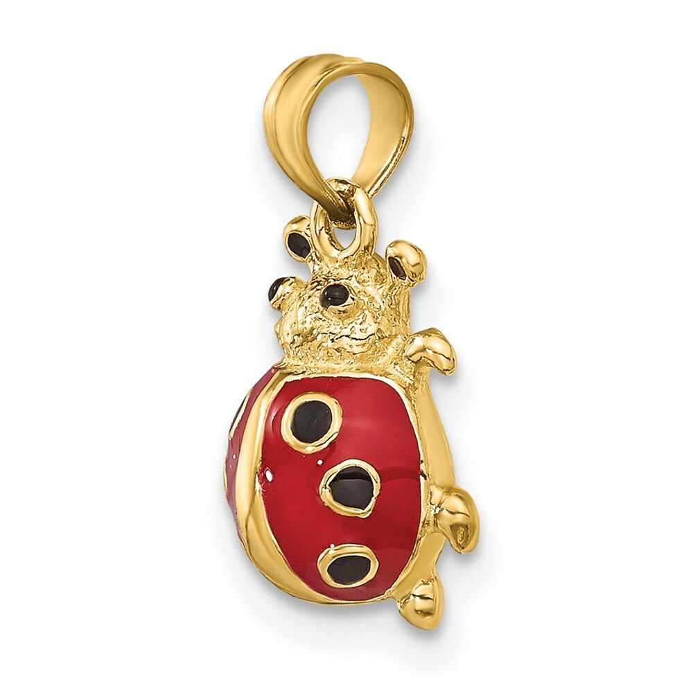 14K Yellow Gold 3-D ENAMEL LADYBUG Charm Pendant