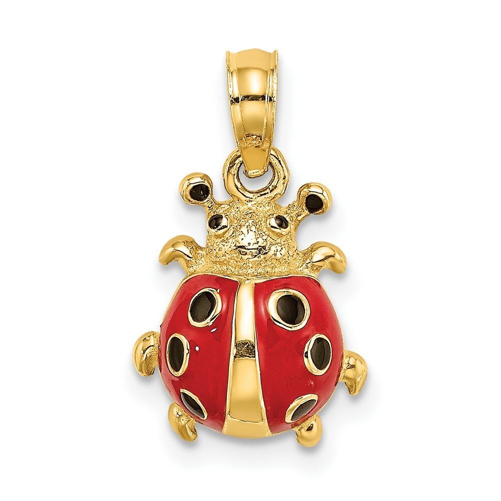14K Yellow Gold 3-D ENAMEL LADYBUG Charm Pendant