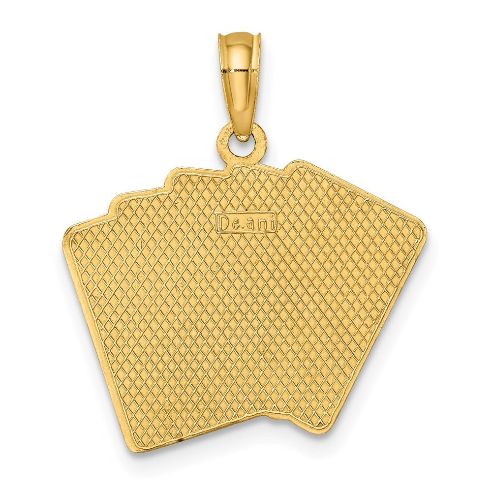 14K Yellow Gold ENAMEL PLAYING CARDS ROYAL FLUSH Charm Pendant