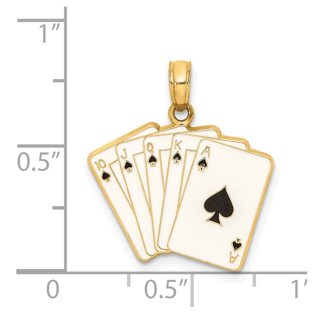 14K Yellow Gold ENAMEL PLAYING CARDS ROYAL FLUSH Charm Pendant