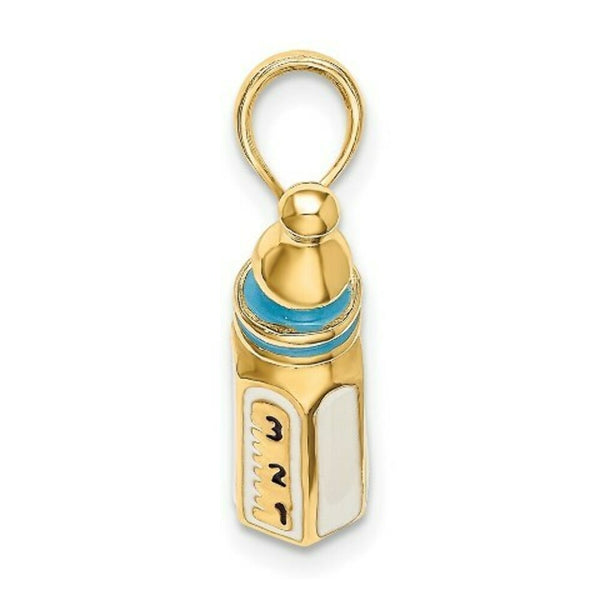 14K Yellow Gold 3-D With Enamel BABY BOTTLE Charm Pendant