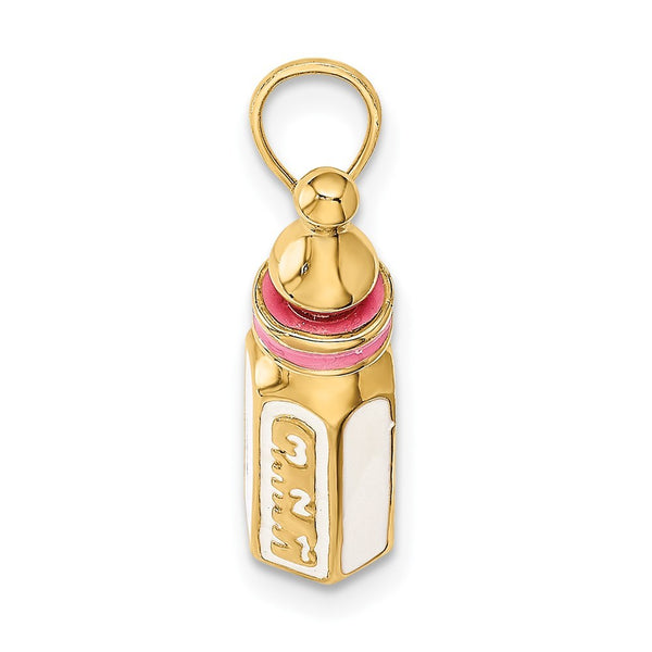 14K Yellow Gold 3-D With Enamel BABY BOTTLE Charm Pendant
