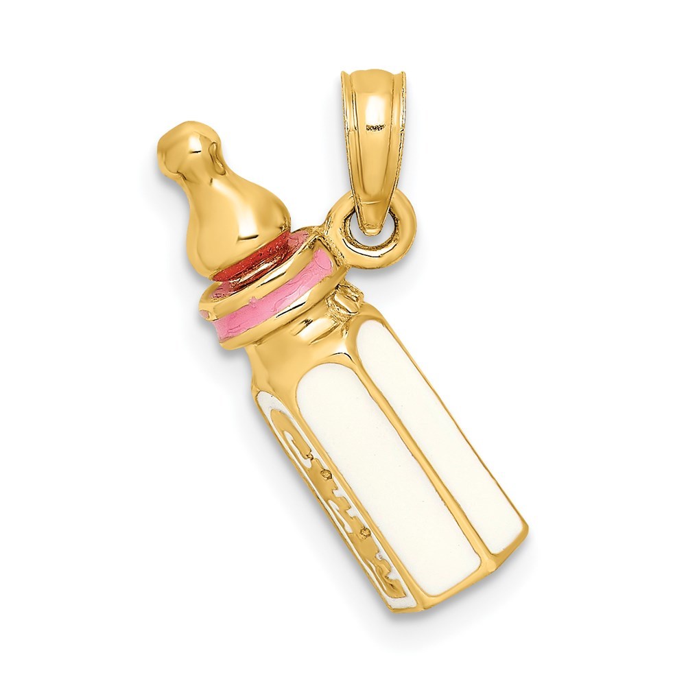 14K Yellow Gold 3-D With Enamel BABY BOTTLE Charm Pendant