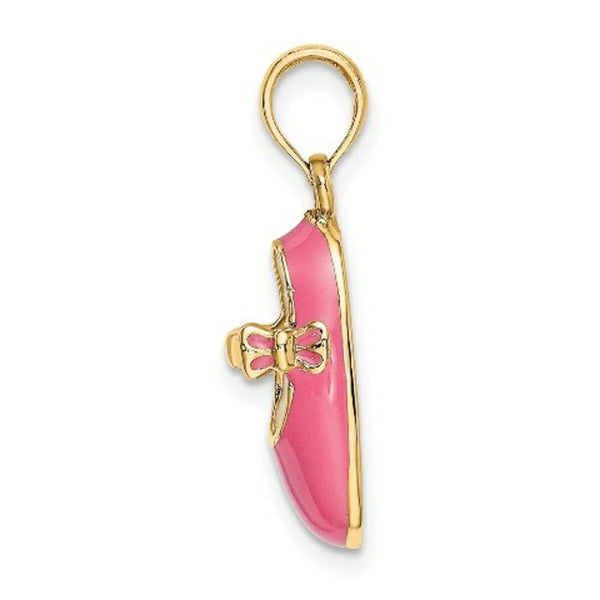 14K Yellow Gold 3-D With Pink Enamel BABY SHOE Charm Pendant