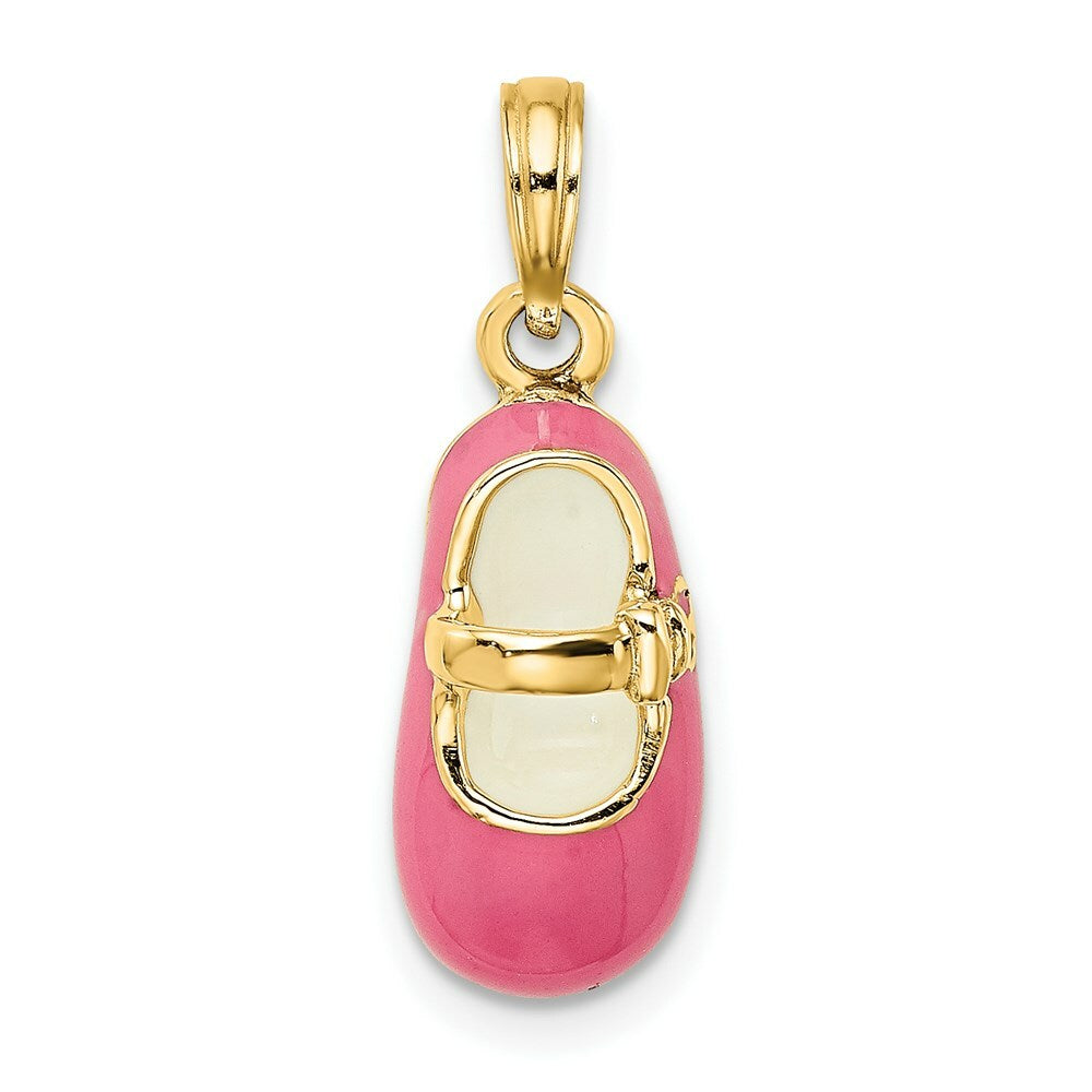 14K Yellow Gold 3-D With Pink Enamel BABY SHOE Charm Pendant