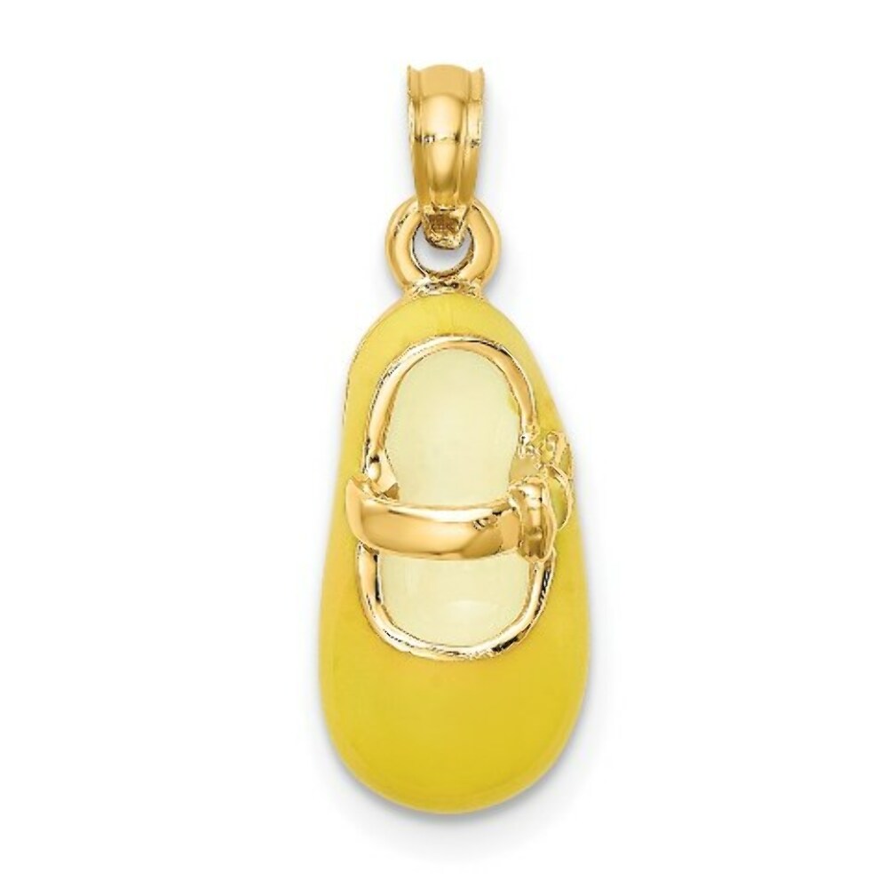 14K Yellow Gold 3-D With Yellow Enamel BABY SHOE Charm Pendant