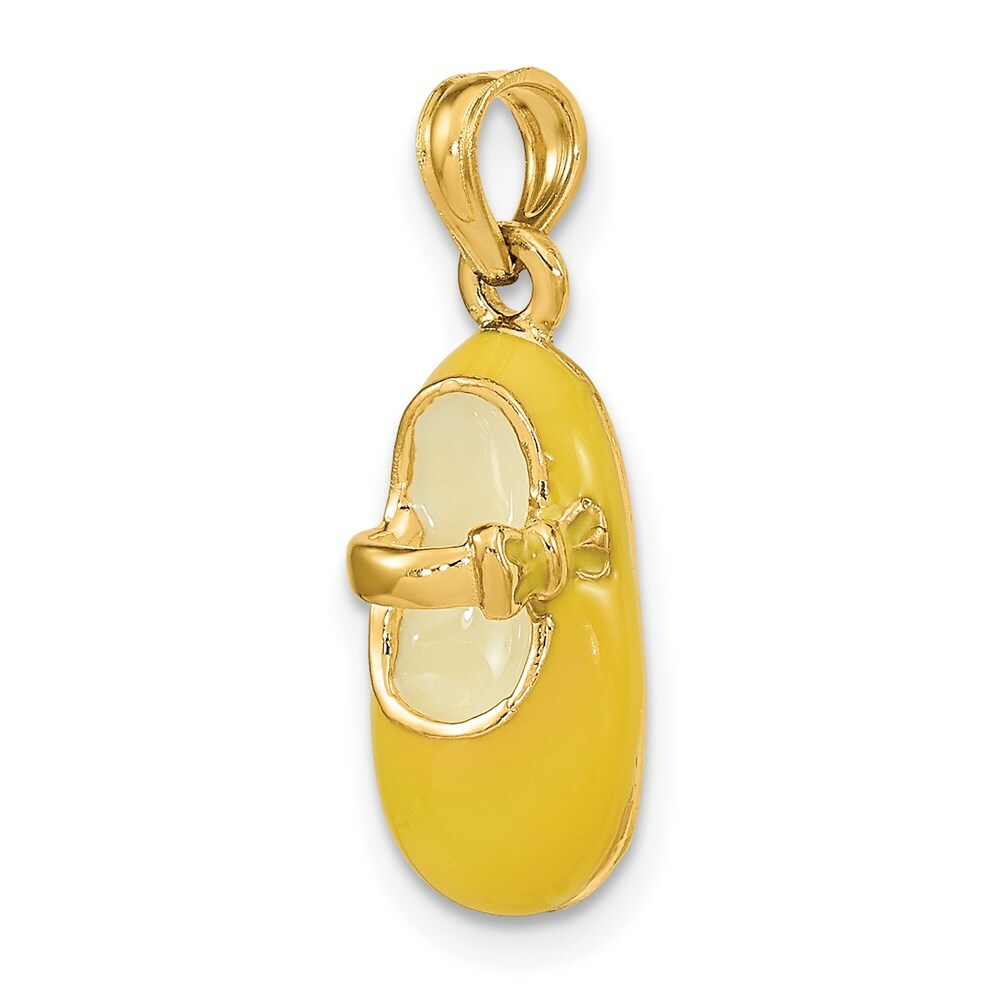 14K Yellow Gold 3-D With Yellow Enamel BABY SHOE Charm Pendant