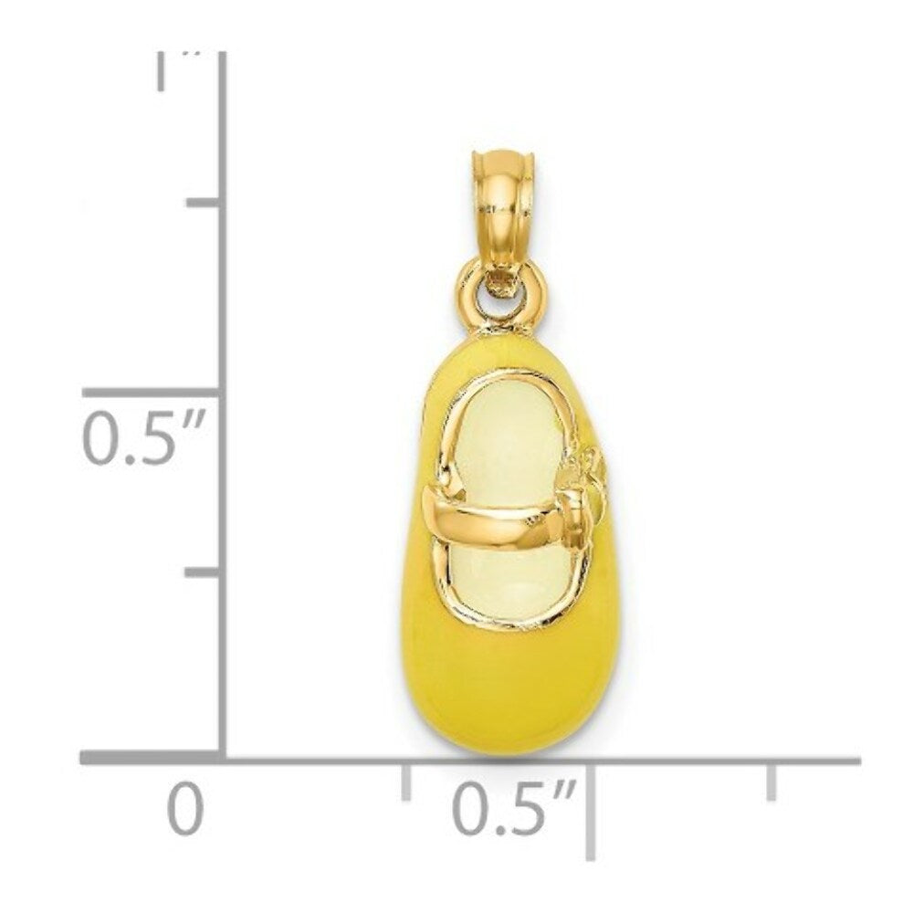 14K Yellow Gold 3-D With Yellow Enamel BABY SHOE Charm Pendant