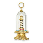 Load image into Gallery viewer, 14K Yellow Gold 3-D Enamel Lighthouse In Glass Dome Charm Pendant
