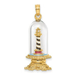 Load image into Gallery viewer, 14K Yellow Gold 3-D Enamel Lighthouse In Glass Dome Charm Pendant
