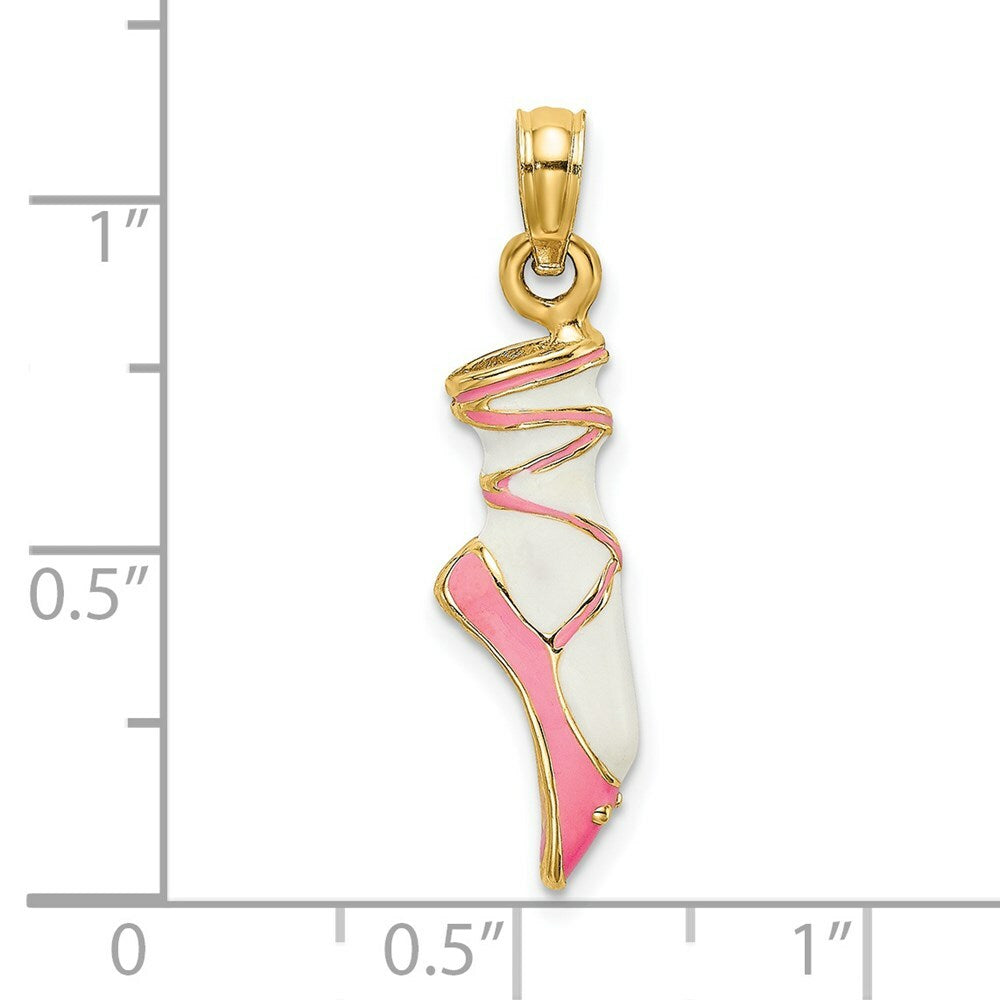 14K Yellow Gold 3-D ENAMEL BALLET SHOE Charm Pendant