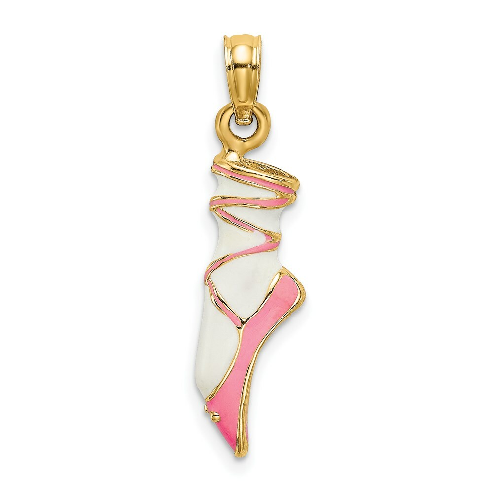 14K Yellow Gold 3-D ENAMEL BALLET SHOE Charm Pendant